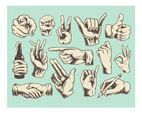 Hand signs illustration wall art print and poster.