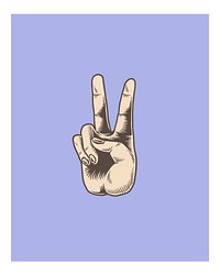 Hand peace sign illustration wall art print and poster.