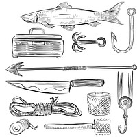 Illustrated set of fishing equipment