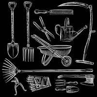 Illustration of a set of gardening tools