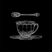 Vintage illustration of a teacup and teaspoon