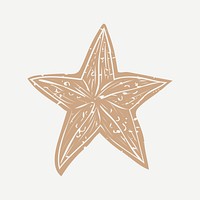 Golden sea star linocut in cute illustration