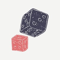 Navy and red dice in cartoon illustration