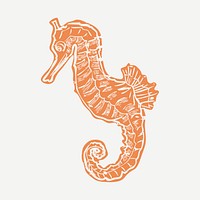 Orange seahorse printmaking psd cute design element
