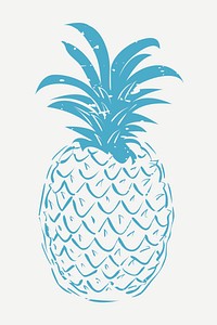 Blue pineapple linocut psd cute design element