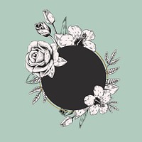 Blank hand drawn floral round badge vector