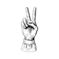 Sketched hand showing victory sign