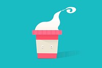 Illustration of hot coffee cup icon on blue background