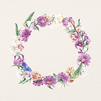 Purple flower garland frame, botanical illustration psd 