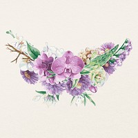 Flower ornament bouquet, purple botanical drawing psd
