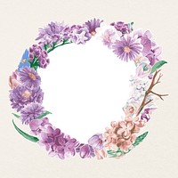 Purple flower garland frame, botanical illustration psd 