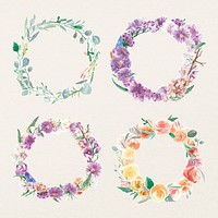 Floral ornament wreath, botanical painting psd set