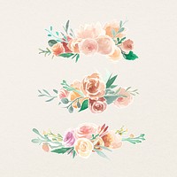 Old rose floral bouquet, botanical illustration psd set