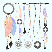 Watercolor boho psd bead strings and dreamcatchers