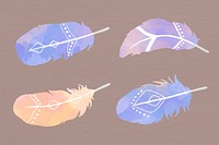 Watercolor boho psd feather set