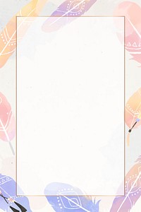 Watercolor feather frame vector Bohemian style