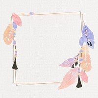 Gold frame psd pastel purple Boho feather