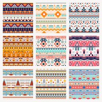 Tribal pattern background set, seamless ethnic vector design 