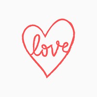 Heart icon psd love word, pink doodle illustration