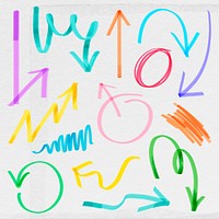 Doodle colorful highlight arrow psd set