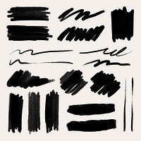 Ink brush stroke element vector set in black