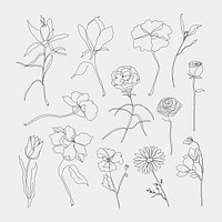 Flower hand drawn psd set black single line art