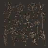 Flower hand drawn psd set single line art