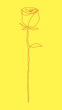 Rose flower line drawing vector on yellow background