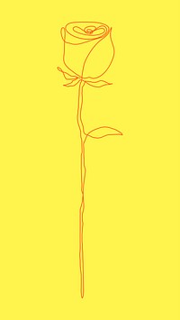 Rose flower line psd drawing on yellow background