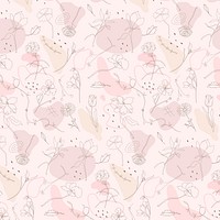 Pink flower pattern wallpaper vector in hand drawn style