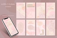 Social media story template vector set in pink