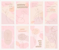 Social media story template vector set in pink