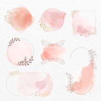 Frame vector in pink floral ornament watercolor style set