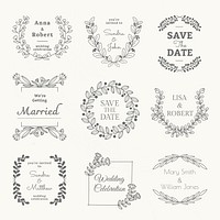 Wedding logo vector template in floral style set