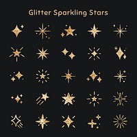 Sparkling stars vector icon set with glitter texture