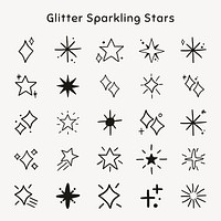 Sparkling stars vector icon set in doodle style