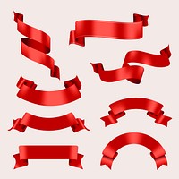 Ribbon banner psd image, red label graphic element