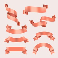 Ribbon banner vector art, rose gold realistic label design