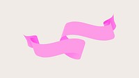 Pink ribbon banner psd, decorative label flat graphic design