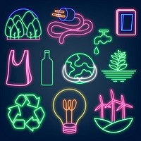 Neon sign environment illustration vector set, eco-friendly 