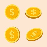 Gold coin sticker, money vector finance clipart in flat design