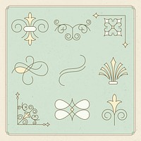 Vintage ornament vector set in yellow color