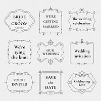 Wedding badge vector set with luxury vintage ornament