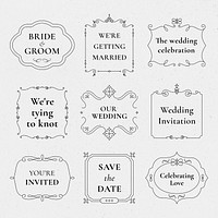 Wedding badge psd set with luxury vintage ornament