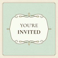 Vintage wedding badge vector on pastel green background you're invited