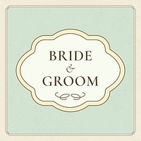 Vintage wedding badge vector on pastel green background