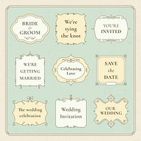 Wedding badge vector set with luxury vintage ornament