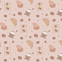 Cafe pattern background, coffee and cake psd illustration