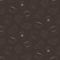 Cafe pattern background, coffee and cake psd illustration