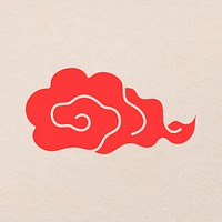 Oriental cloud sticker, red Chinese design clipart psd